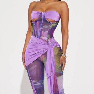 Amara Mesh Jumpsuit - Purple/combo NEW